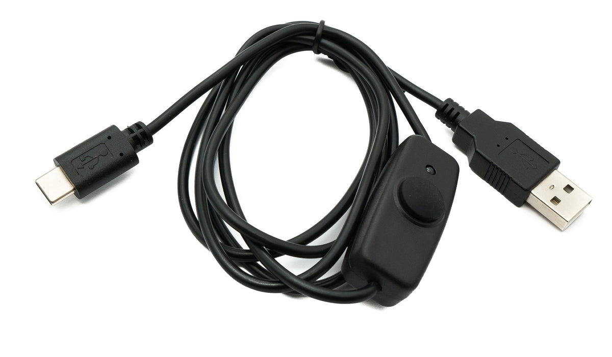 USB 3.1 Kabel 120 cm Typ C Stecker zu 2.0 A Stecker Schalter in Schwarz | System-S