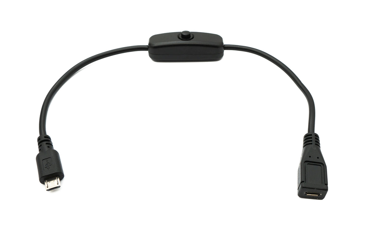 USB 2.0 Kabel 30 cm Micro B Stecker zu Buchse Schalter in Schwarz | System-S