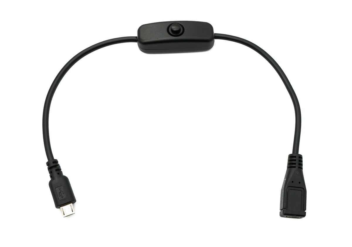 USB 2.0 Kabel 30 cm Micro B Stecker zu Buchse Schalter in Schwarz | System-S