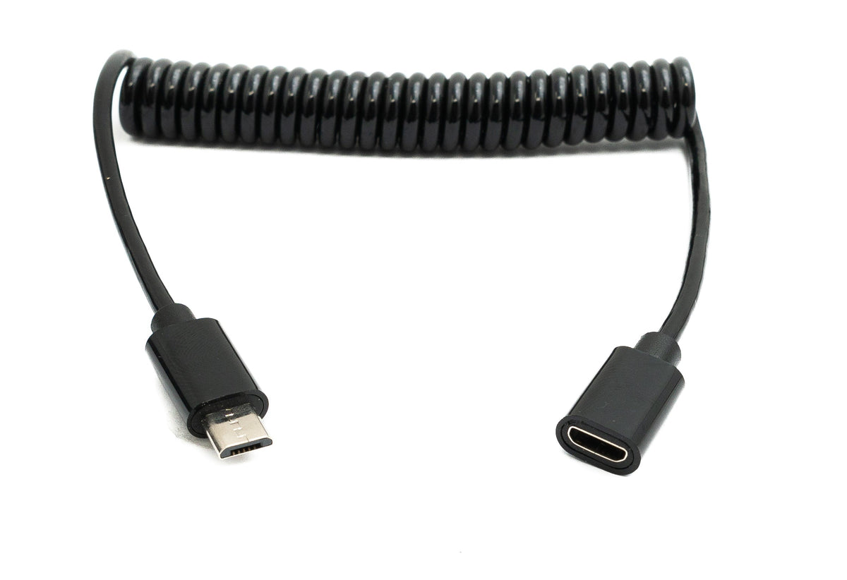 USB 2.0 Kabel 100 cm Micro B Stecker zu Buchse Spirale in Schwarz | System-S