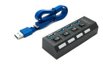 USB 3.0 Hub 4x Typ A Buchse zu Micro B Buchse mit Kabel Schalter Adapter in Schwarz | System-S