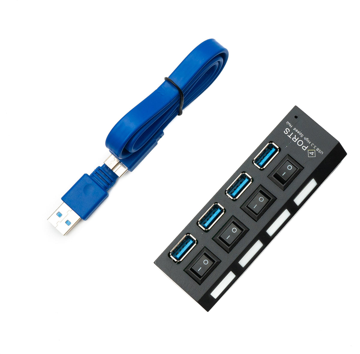 USB 3.0 Hub 4x Typ A Buchse zu Micro B Buchse mit Kabel Schalter Adapter in Schwarz | System-S