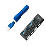 USB 3.0 Hub 4x Typ A Buchse zu Micro B Buchse mit Kabel Schalter Adapter in Schwarz | System-S