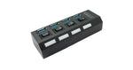 USB 3.0 Hub 4x Typ A Buchse zu Micro B Buchse mit Kabel Schalter Adapter in Schwarz | System-S