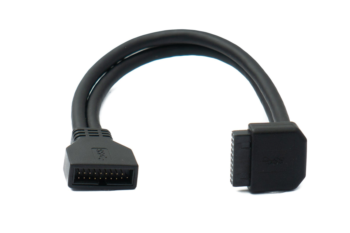 USB 3.0 Kabel 25 cm 19 Pin Stecker zu 20 Pin Buchse Motherboard Down Angled Winkel 5 Gbit/s 100W | System-S