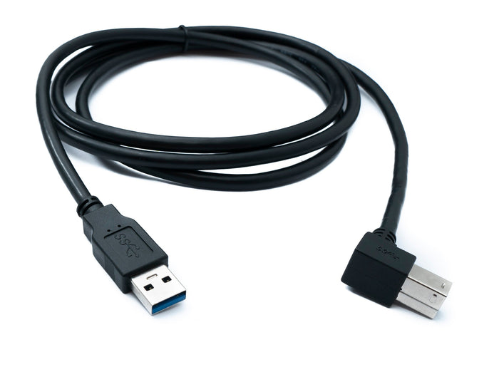 USB 3.0 Kabel 150 cm Typ B Stecker zu A Stecker Winkel Left Angled 5 Gbit/s 100W in Schwarz | System-S