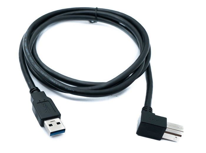 USB 3.0 Kabel 150 cm Typ B Stecker zu A Stecker Winkel Right Angled 5 Gbit/s 100W in Schwarz | System-S