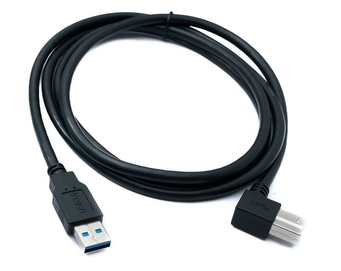 USB 3.0 Kabel 150 cm Typ B Stecker zu A Stecker Winkel Up Angled 5 Gbit/s 100W in Schwarz | System-S