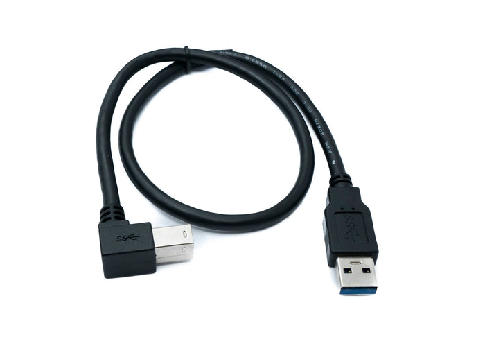 USB 3.0 Kabel 50 cm Typ B Stecker zu A Stecker Winkel Left Angled 5 Gbit/s 100W in Schwarz | System-S