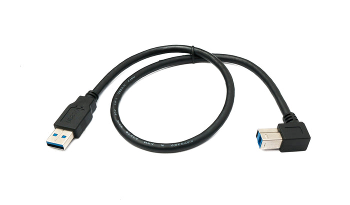 USB 3.0 Kabel 50 cm Typ B Stecker zu A Stecker Winkel Down Angled 5 Gbit/s 100W in Schwarz | System-S