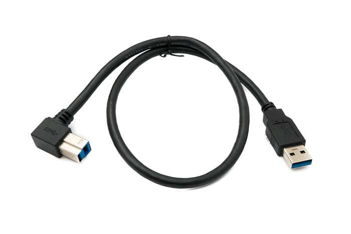 USB 3.0 Kabel 50 cm Typ B Stecker zu A Stecker Winkel Up Angled 5 Gbit/s 100W in Schwarz | System-S