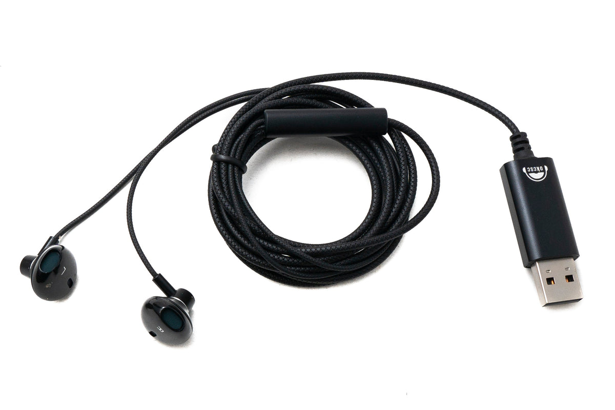 Stereo In Ear Noise Cancelling Kopfhörer 2 m USB 2.0 Lautstärkeregler Mikrofon Tasche Schwarz | System-S