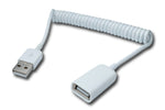 USB 2.0 Kabel 90 cm Typ A Stecker zu Buchse Spirale ausziehbar in Weiß | System-S