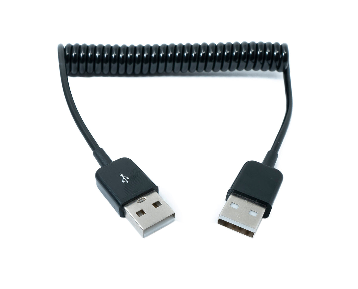 USB 2.0 Kabel 90 cm Typ A Stecker zu Stecker Spirale ausziehbar in Schwarz | System-S