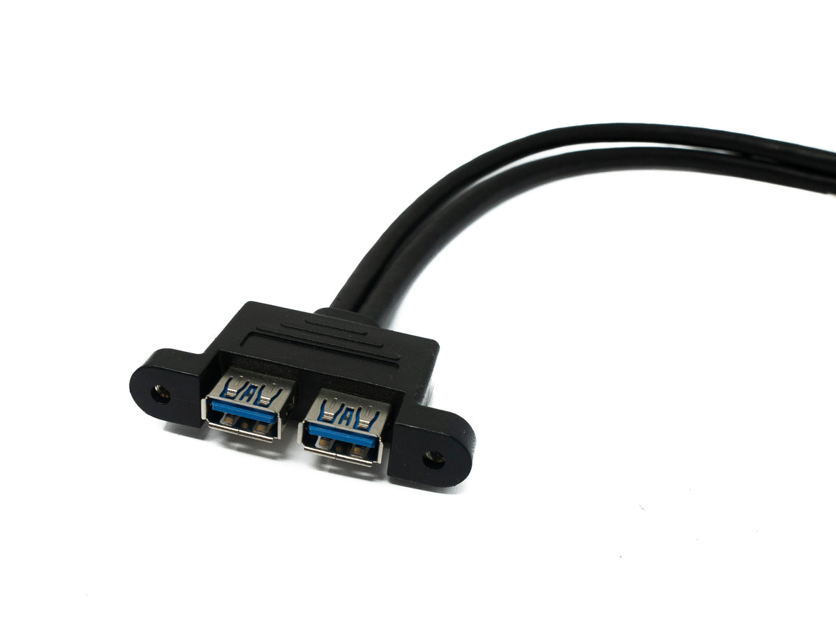 USB 3.0 Kabel 50 cm 20 Pin zu 2x Typ A Buchse Panel Mount 5 Gbit/s 100W | System-S