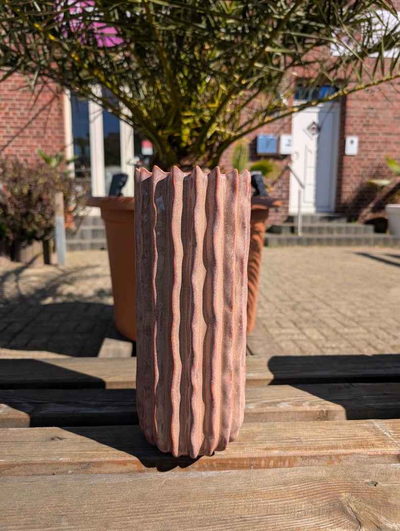 Übertopf Pflanzgefäß Steingut gefaltet Rosa 31x13cm, Öffnung 9cm - von Homebound NL