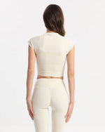 Set Bootcut Leggings High Waist + Cropped Top Seamless – Creme