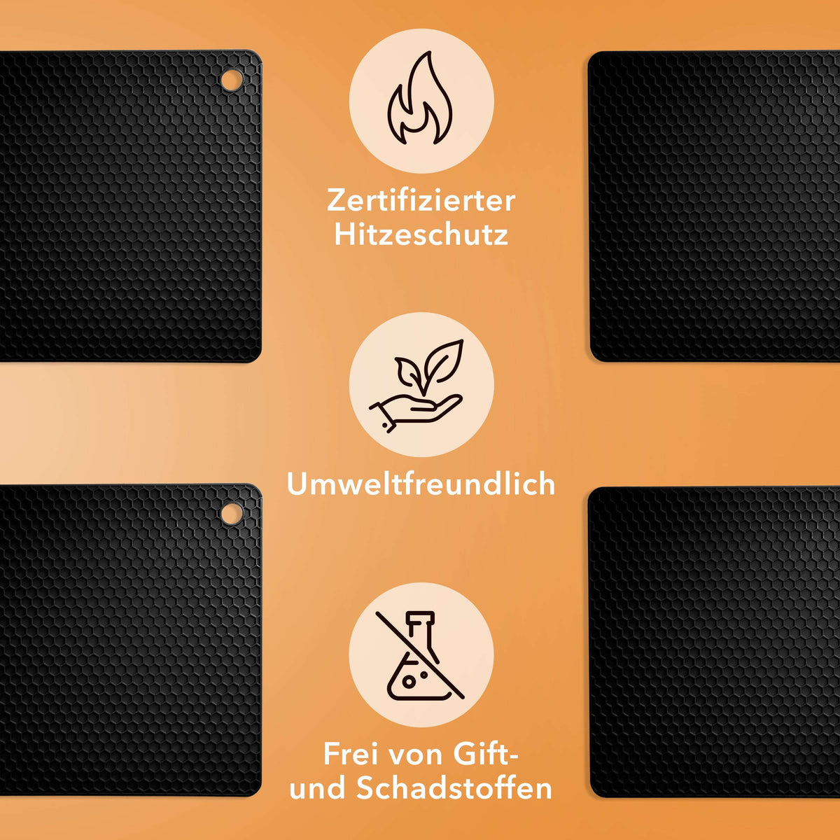 Untersetzer aus Silikon Topfuntersetzer Pfannenuntersetzer Topflappen Schwarz - 4er Set Namma Markt