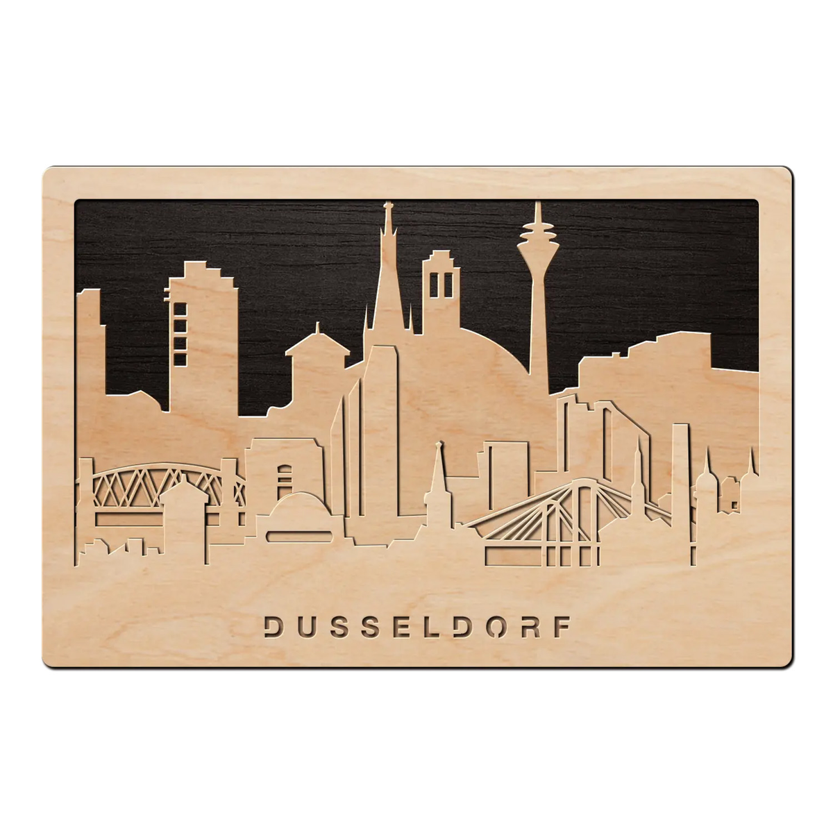3D Wandbild aus Holz Skyline Düsseldorf 2017