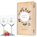 Stölzle Lausitz Weingläser mit Gravur "Summer & Flower" Design als Set inkl. bedruckter Holzkiste
