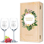 Stölzle Lausitz Weingläser mit Gravur "Summer & Flower" Design als Set inkl. bedruckter Holzkiste