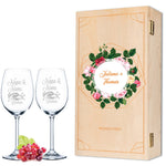Stölzle Lausitz Weingläser mit Gravur "Summer & Flower" Design als Set inkl. bedruckter Holzkiste