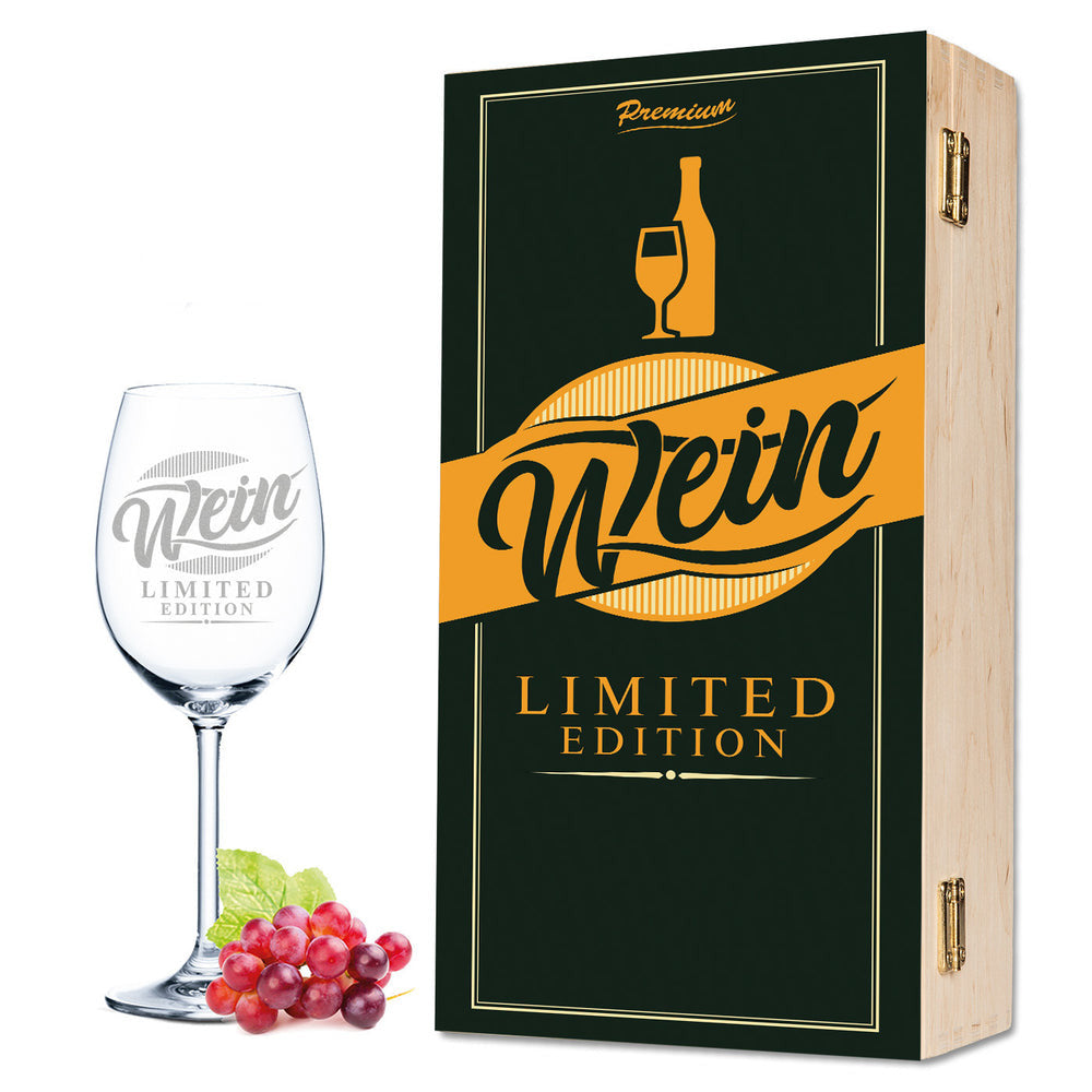 Stölzle Lausitz Weinglas mit Gravur inkl. bedruckter "Limited Vino Edition" Holzkiste