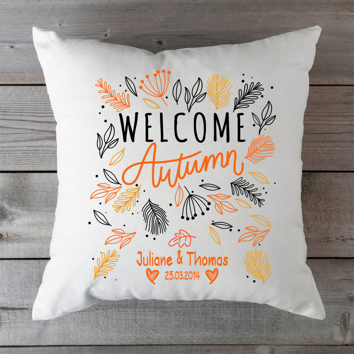 Bedrucktes Kissen mit Spruch Welcome Autumn