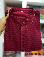 Men's Kurta Churidar with Embroidery Cotton Rayon Maroon