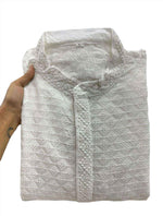 Men's Kurta Churidar with Embroidery Cotton Rayon White