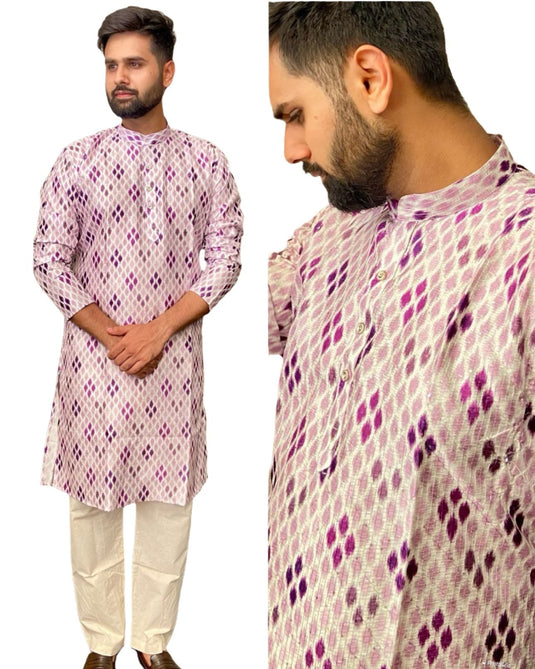 Kurtas in Pure Banglori Silk Crochet with Print in Berlin