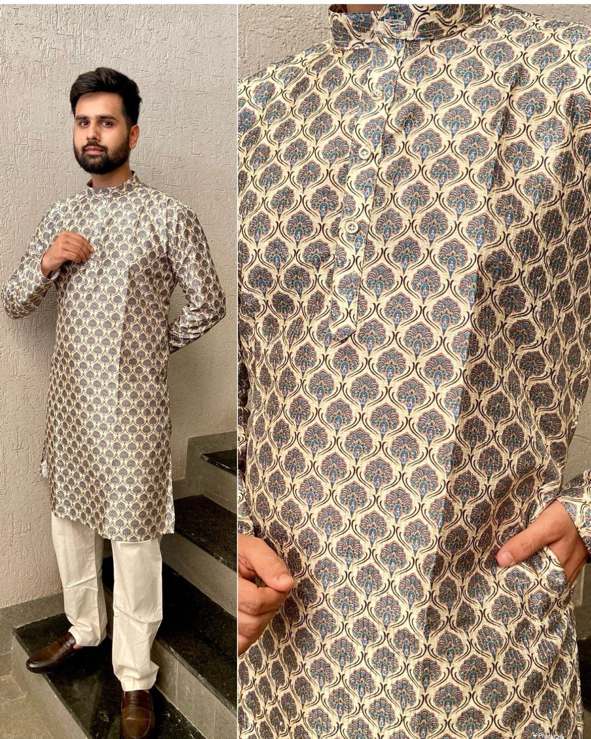 Kurtas in Pure Banglori Silk Crochet with Print in Berlin