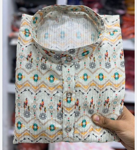 Kurtas in Pure Banglori Silk Crochet with Print in Berlin
