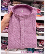 Men's Kurta Churidar with Embroidery Cotton Rayon Pastel pink