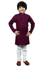 Boys Kurta Pajama Sequin Print Embroidery Mirror Work Maroon