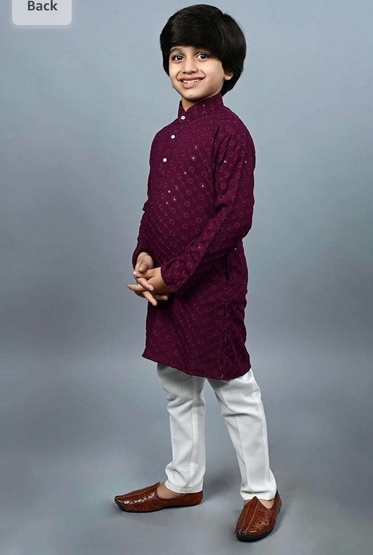 Boys Kurta Pajama Sequin Print Embroidery Mirror Work Maroon