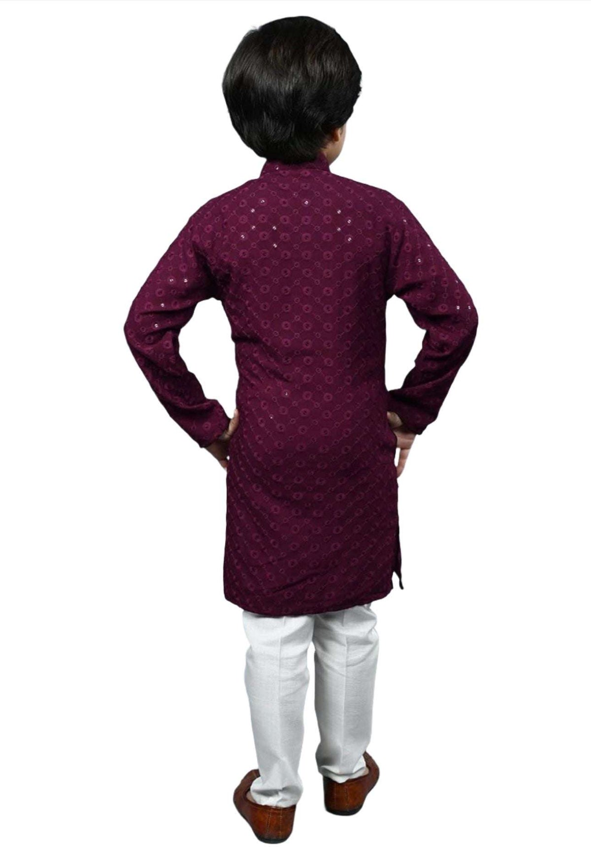 Boys Kurta Pajama Sequin Print Embroidery Mirror Work Maroon