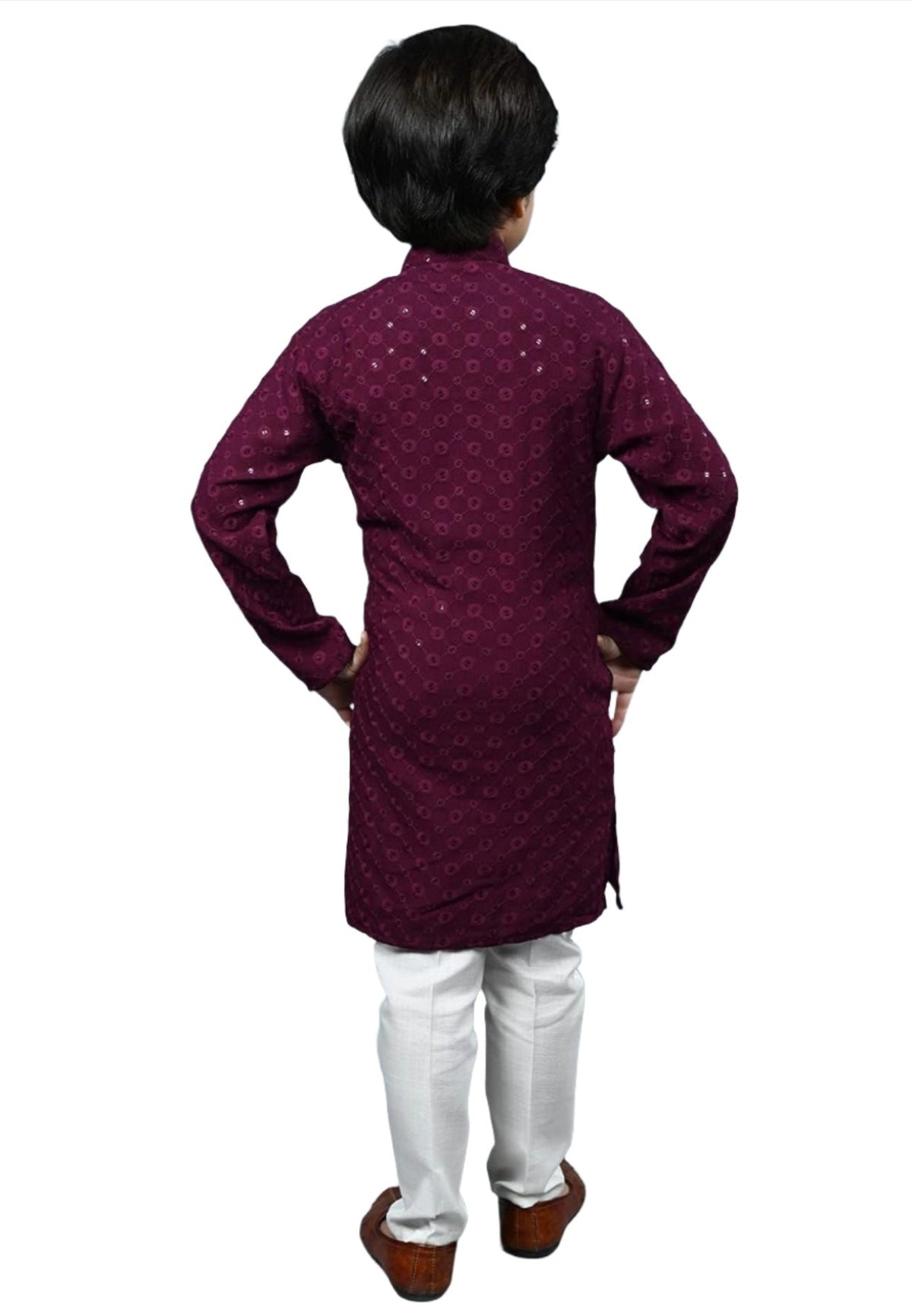 Boys Kurta Pajama Sequin Print Embroidery Mirror Work Maroon