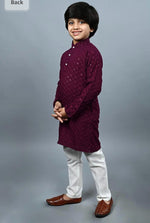Boys Kurta Pajama Sequin Print Embroidery Mirror Work Maroon