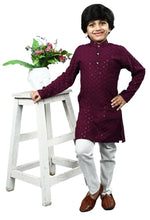 Boys Kurta Pajama Sequin Print Embroidery Mirror Work Maroon