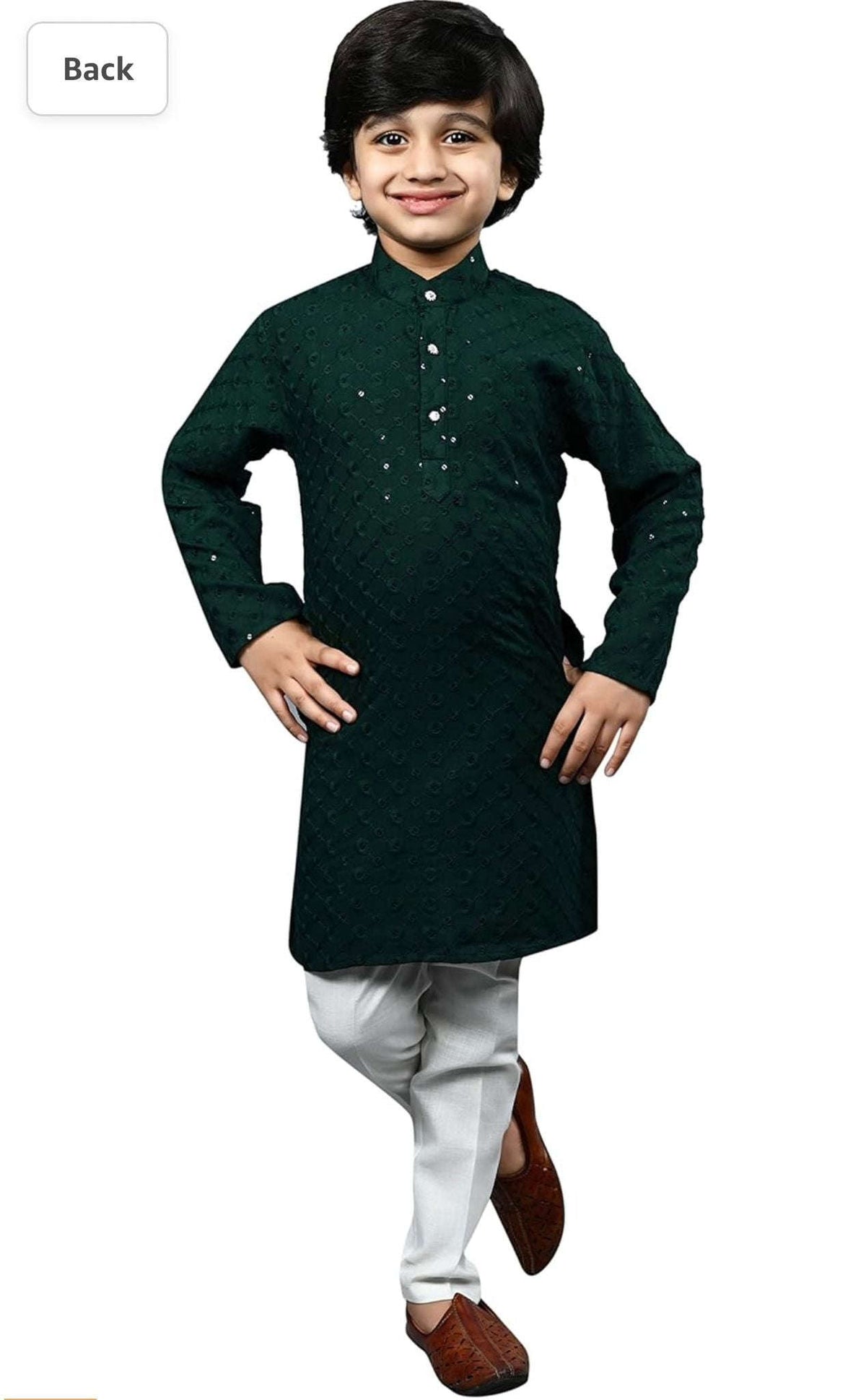 Boys Kurta Pajama Sequin Print Embroidery Mirror Work Green Namma Markt