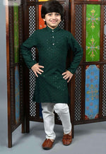 Boys Kurta Pajama Sequin Print Embroidery Mirror Work Green