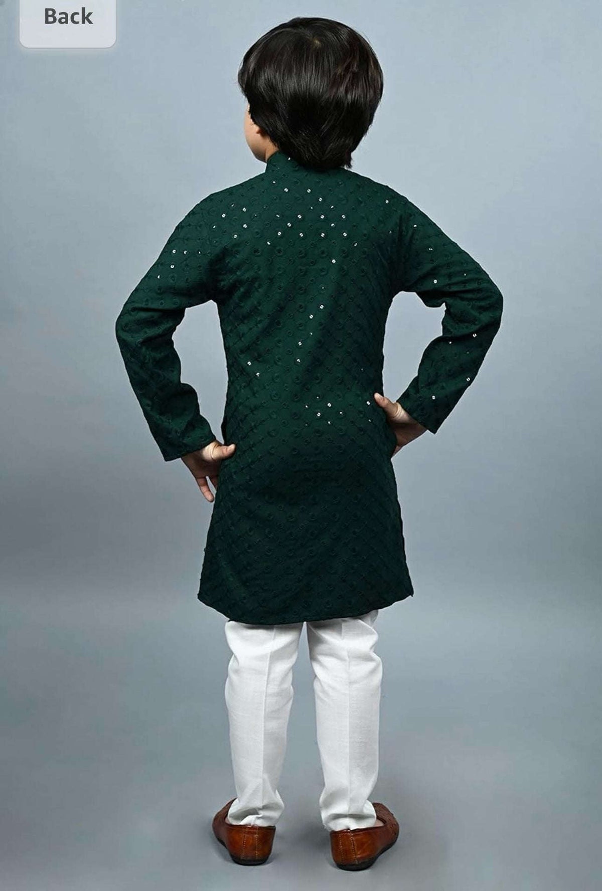 Boys Kurta Pajama Sequin Print Embroidery Mirror Work Green Namma Markt