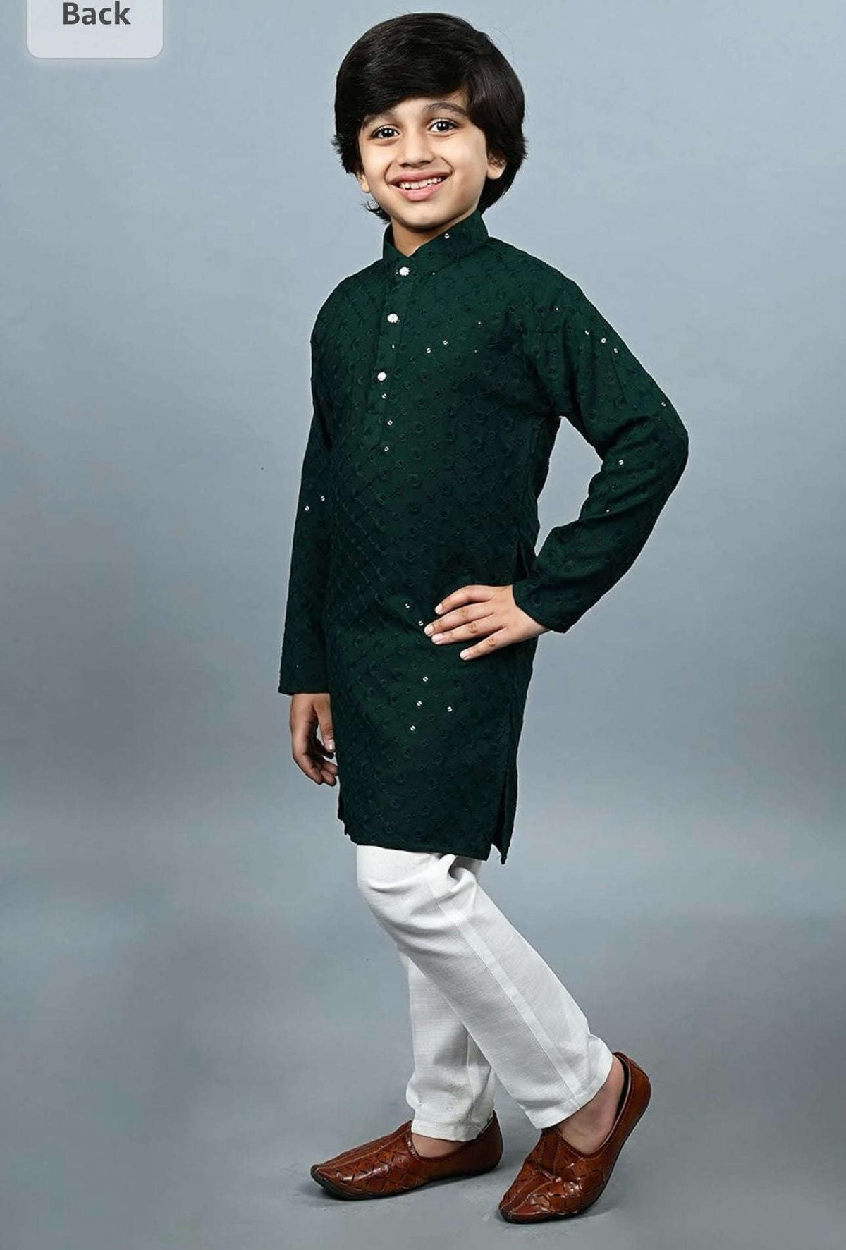 Boys Kurta Pajama Sequin Print Embroidery Mirror Work Green Namma Markt