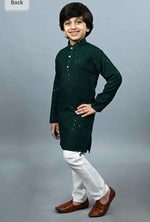 Boys Kurta Pajama Sequin Print Embroidery Mirror Work Green Namma Markt
