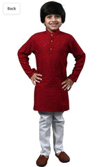 Boys Kurta Pajama Sequin Print Embroidery Mirror Work Red