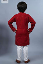 Boys Kurta Pajama Sequin Print Embroidery Mirror Work Red