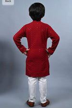 Boys Kurta Pajama Sequin Print Embroidery Mirror Work Red
