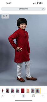 Boys Kurta Pajama Sequin Print Embroidery Mirror Work Red