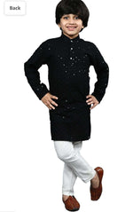 Boys Kurta Pajama Sequin Print Embroidery Mirror Work Black